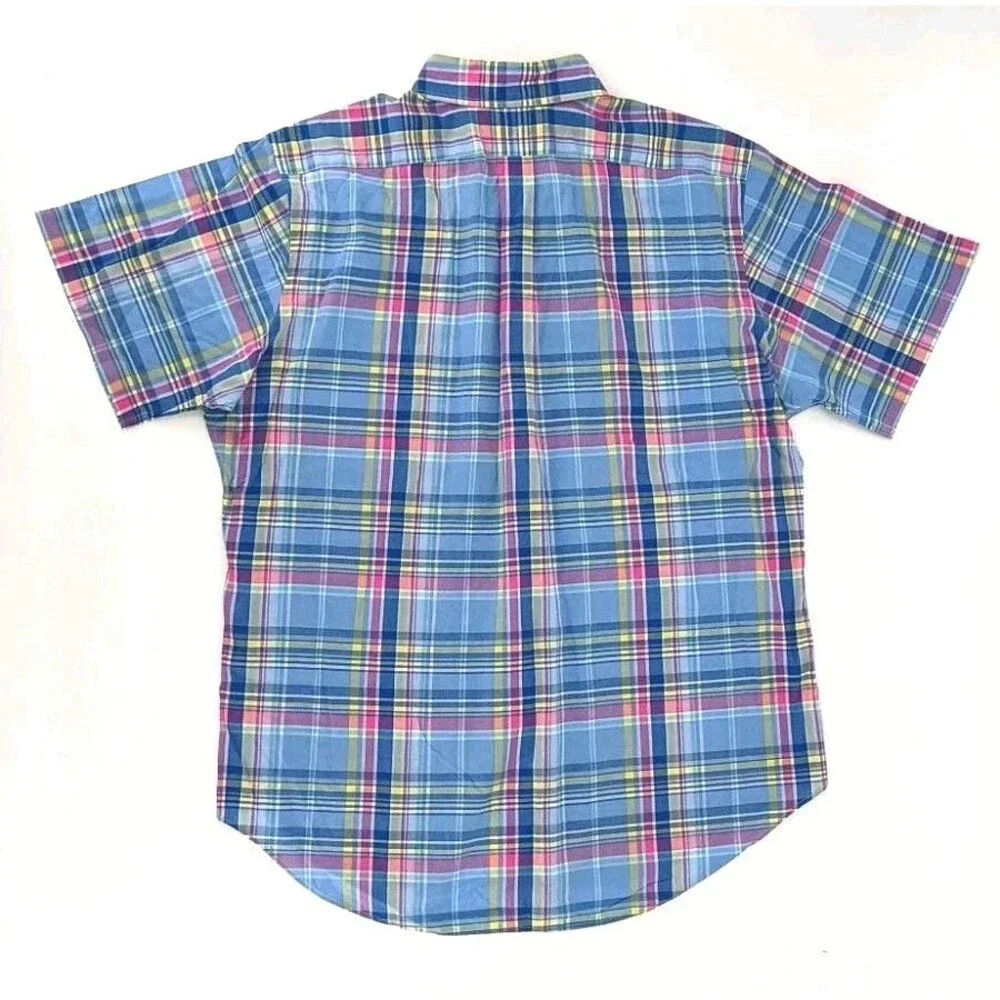 Polo Ralph Lauren Classic Fit Men's Large Blue Pink Plaid Short Sleeve Button Up